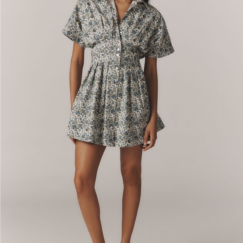 Maeve Tobie Blue and White Patterned Mini Dress
